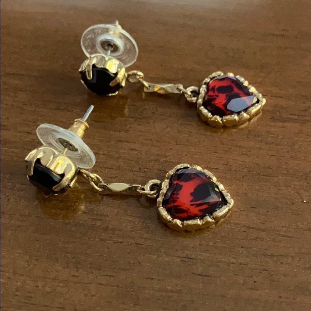 Betsey Johnson Red Leopard Heart Drop Earrings